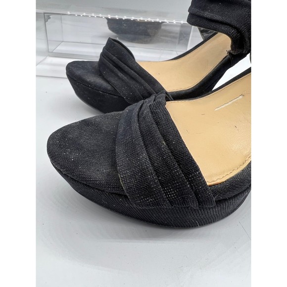 9.5 Gianni Bini Black Glittery Strap Sandal 4” High Heel Open Toe Platform Sling - Picture 3 of 7